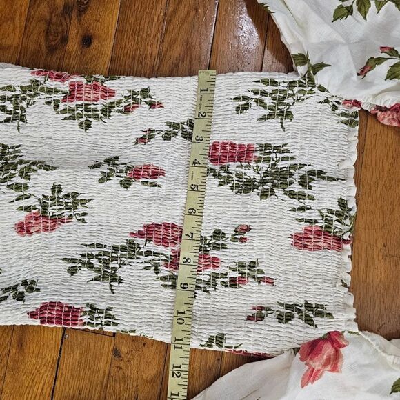 Reformation Linen Dress Hilary Floral Smocked Puff Sleeve Large - Picture 13 of 13